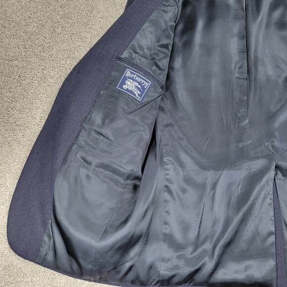 Vintage Burberrys Tuxedo Mens Blue Micro Herringbone Wool 3 Button Formal Suit - Picture 16 of 16